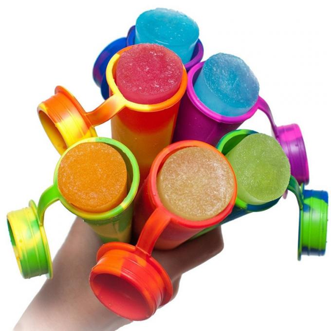 6 πολύχρωμες φόρμες Popsicle πάγου σιλικόνης PC για τον πάγο σκάουν τις φόρμες με τα συνημμένα καπάκια