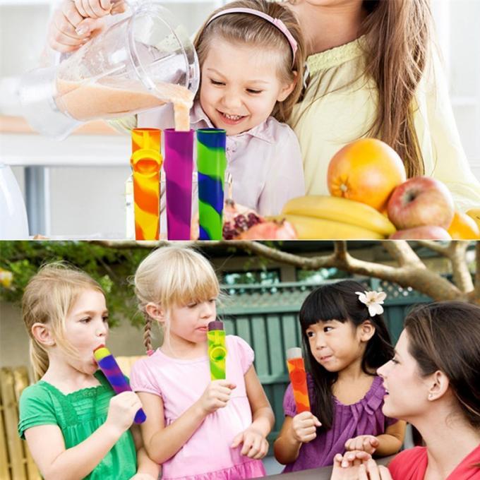 6 πολύχρωμες φόρμες Popsicle πάγου σιλικόνης PC για τον πάγο σκάουν τις φόρμες με τα συνημμένα καπάκια